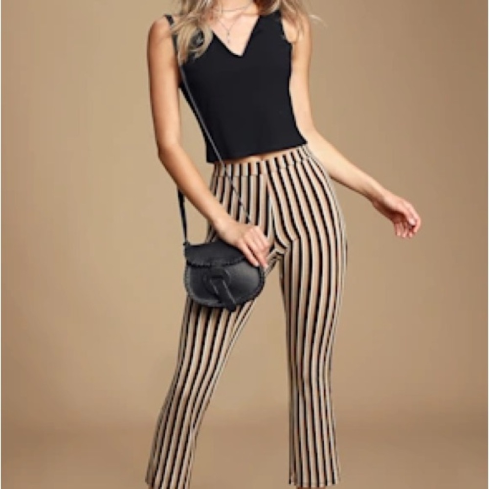 Billabong Black and Tan Striped Flare Pants in Size Medium